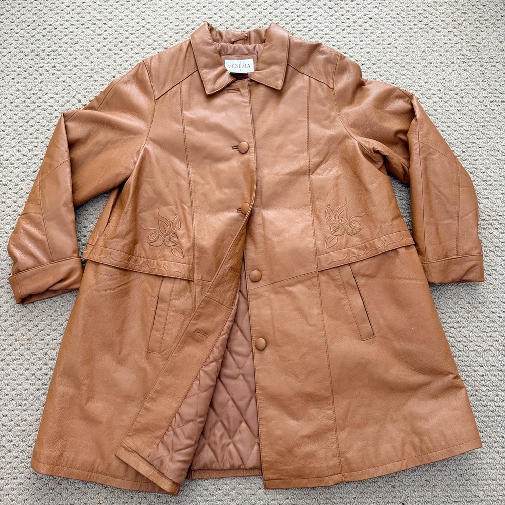 Vintage Venezia Women's Tan Leather Jacket 14w